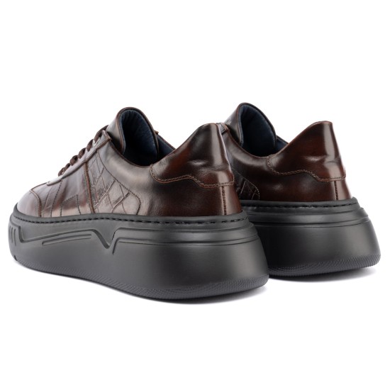 ART929 – Luxury Δερμάτινο Sneaker με Croco Στάμπα | Καφέ